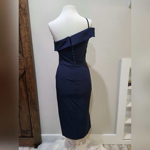 Xscape Womens Knit One Shoulder Midi Dress NWOT size 4 Blue - Picture 4 of 5
